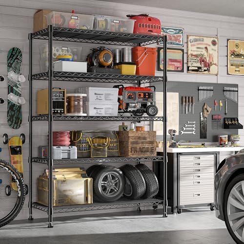 REIBII 5 Tier Storage Shelves, 1653LBS Heavy Duty&Silent Wheels for Garage