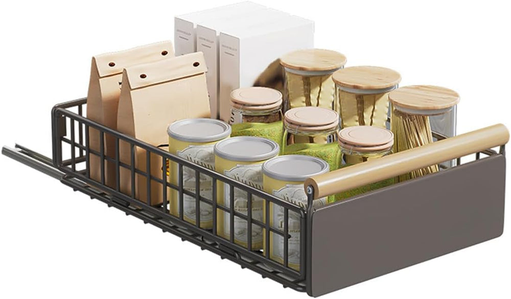 Pull Out Cabinet Sliding Basket, Under Sink Mesh Drawer Organizer with Handle...