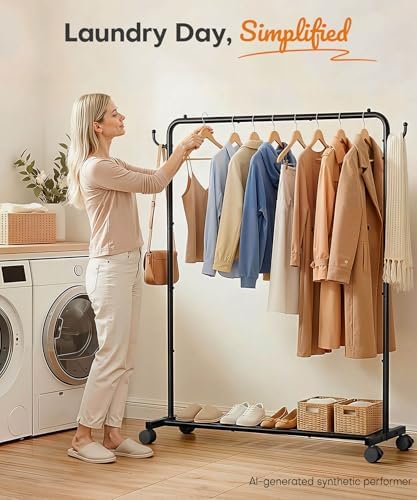 Homde Portable Clothes Rack for Bedroom: 4 Lockable Wheel Move Room-to-Room
