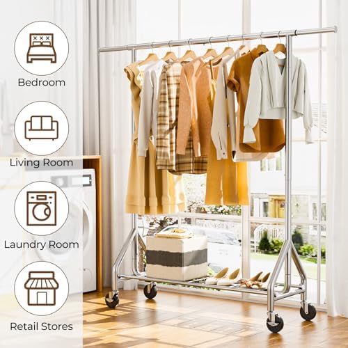 HYSEYY Heavy Duty Clothes Rack Load 450 LBS, Metal Garment Rack, Standing Rol...
