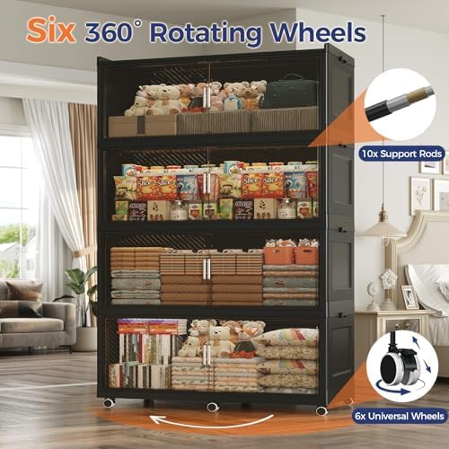 720QT Storage Bins with Lid, 240Gal 3-Tier Extra Large Stackable Closet Organ...