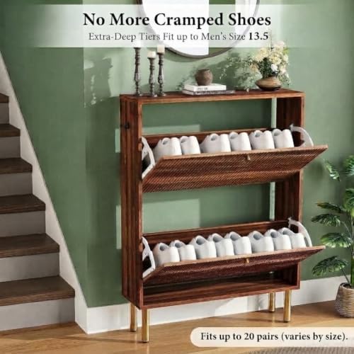 Nicetree Shoe Storage Cabinet for Entryway - 2 Flip Drawers Shoe Cabinet with...