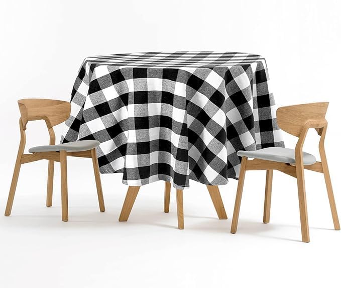 Halloween Round Tablecloth, Black and White Tablecloth 70 inch, 100% Cotton, ...