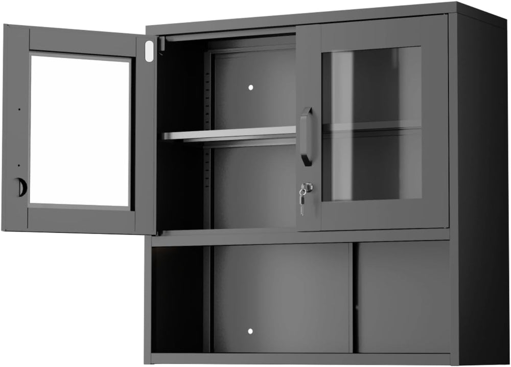 VINGLI Metal Wall Cabinet with Locking Glass Doors, Adjustable Shelf, Wall Mo...