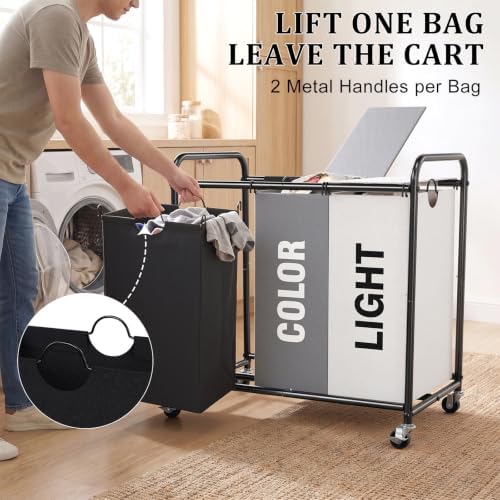 YKDIRECT 180L Laundry Hamper with Wheels and Lid, 3 Section Laundry Sorter