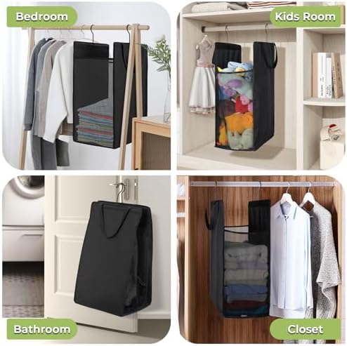FENTEC Hanging Laundry Hamper，2 Pack Black Hanging Laundry Basket