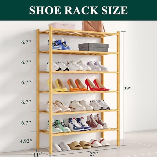 Smiry Bamboo Shoe Rack, 12 Vertical Slats, 6 Tier - 26.8" Wide, Natural