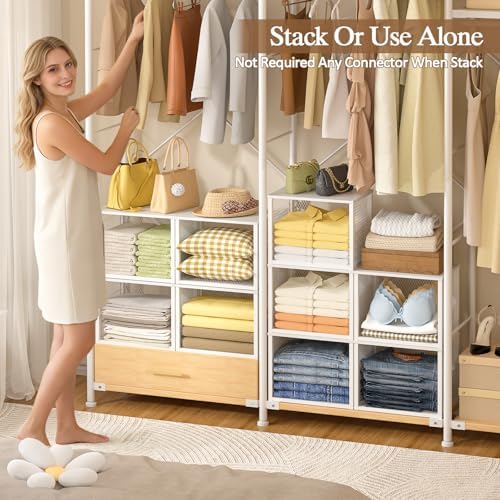 3 Pack Stackable Closet Organizers and Storage Basket, Closet Shelves with Wo...
