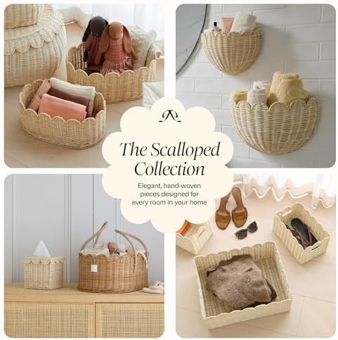 BEBE BASK Scalloped Wicker Wall Basket - The Original - 16 x 10 x 7 In
