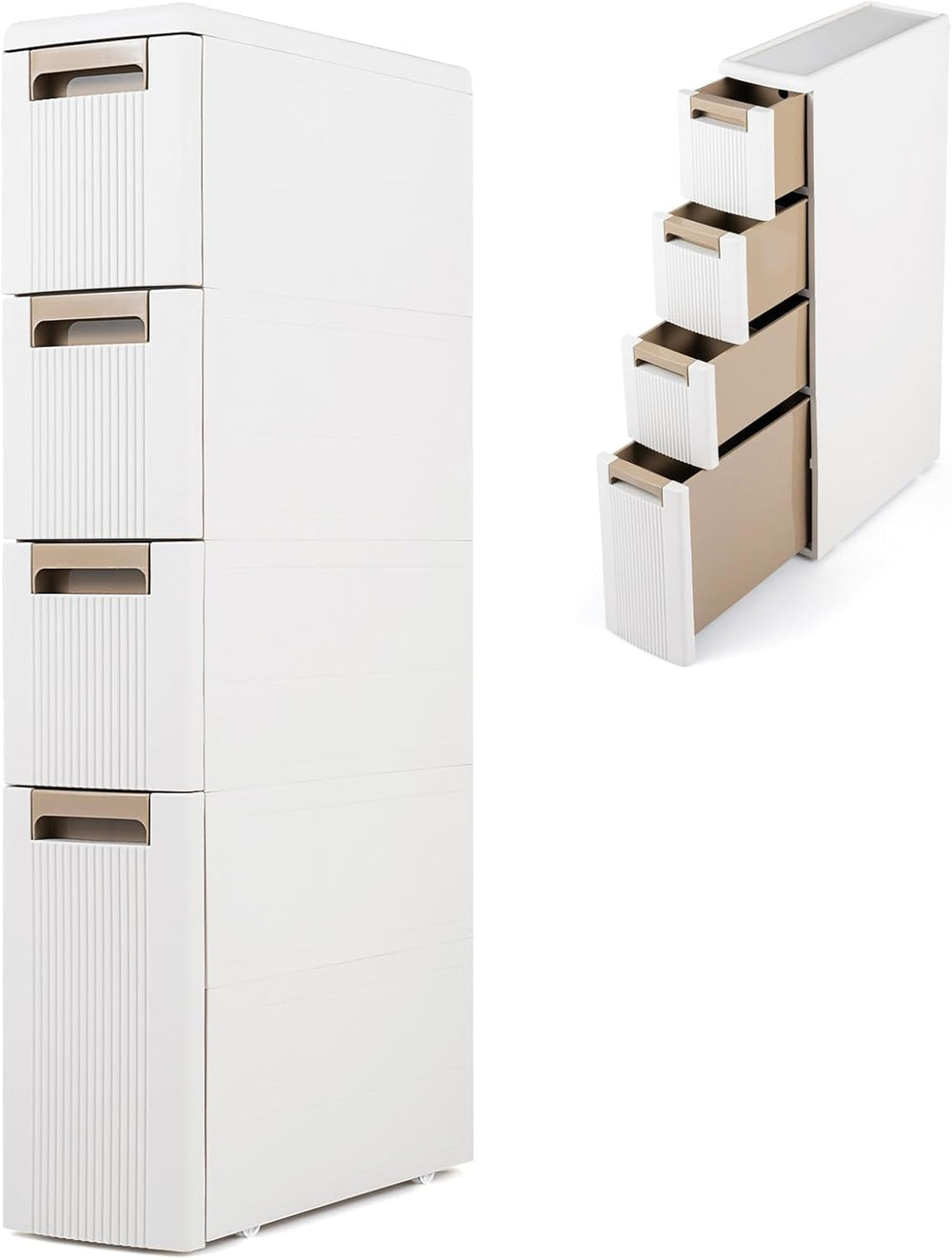 Byroce 4-Tier Narrow Storage Cabinet with Wheels, Slim Rolling Plastic Drawer...