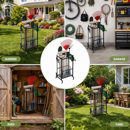 Garden Tool Organizer with Wheels, Garage Tool Organizer for Garage Storage
