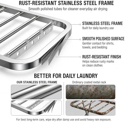 Stainless Steel Clothes Drying Rack, 71-Inch (180cm) Heavy Duty Rust-Resistan...