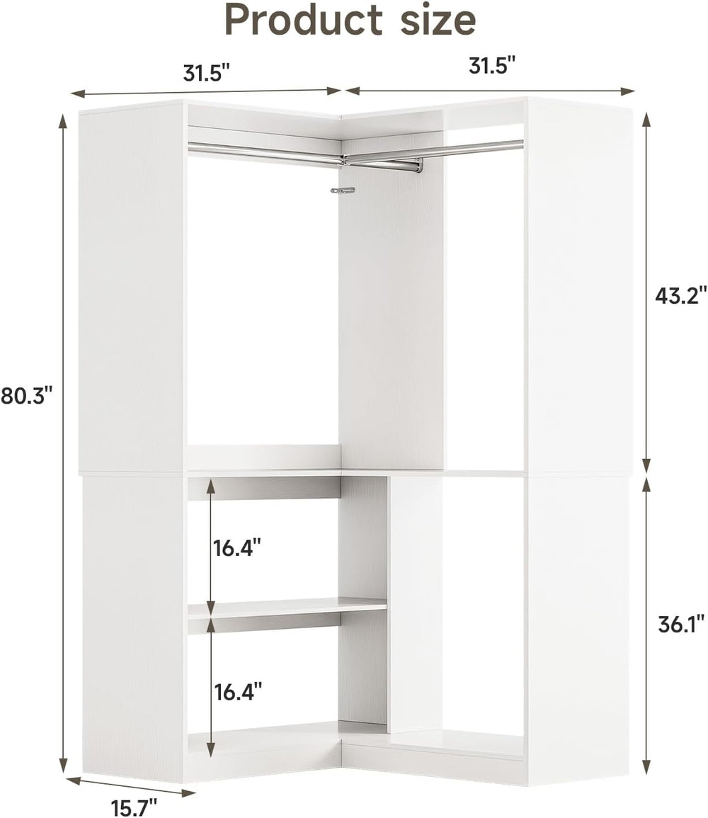 ONBRILL W5 Corner Closet System with Chrome-Plated Hanging Rods & Shelves