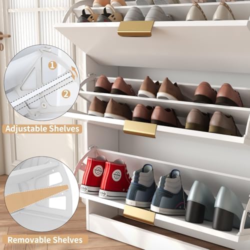 VOWNER Shoe Rack Cabinet with 3 Flip Drawers, Narrow Shoe Storage Cabinet wit...