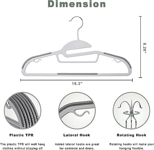 BAGAIL Plastic Hangers 50 Pack with Non-Slip Design,0.2 Inches Thick, 360°Swi...