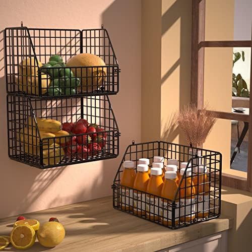 PUPPYCUTE Stackable Wire Storage Baskets for Kitchen Closet Pantry, Hanging C...