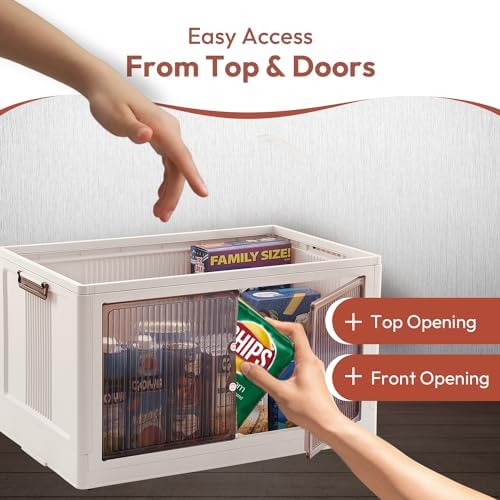 95 QT Foldable Stackable Storage Bins with Doors – Magnetic Doors Stackable O...