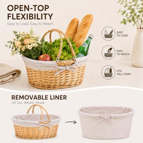 Large Wicker Basket with Handles,Bread Baskets for Serving Sourdough Proofing...