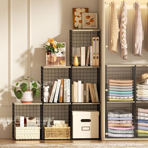 3-Pack Taller Closet Organizers and Storage with Wood Top, Stackable Wire Sto...