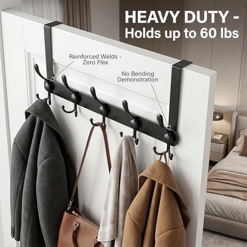 Over The Door Hooks,Coat Rack for Hanging Clothes Hat Towel (Heavy Duty Black...