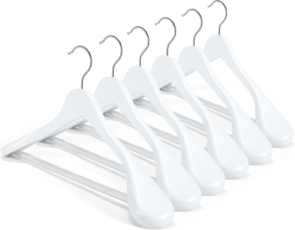 HOUSE DAY White Wooden Suit Hangers 6 Pack, Thick Wide Shoulder Hangers