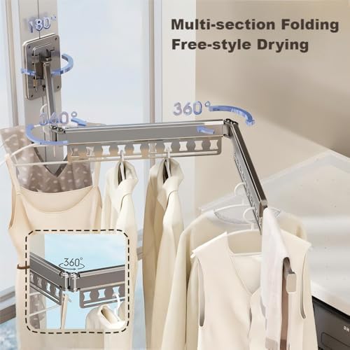 Clothes Drying Rack Wall-Mounted, 3-Fold Retractable Clothes Hanger with Wind...
