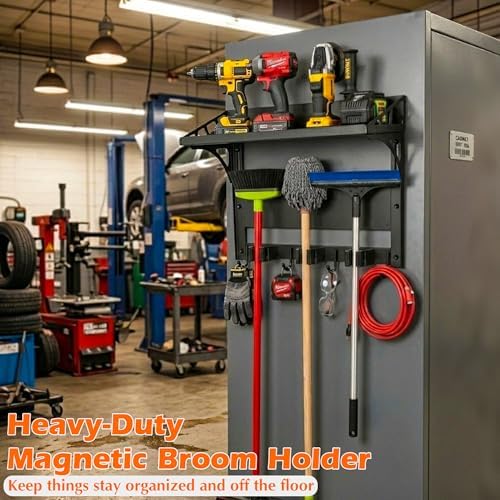 MUTUACTOR Heavy Duty Magnetic Broom Holder,Anti-slip Magnetic Tool Rack with ...