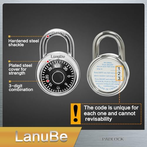 LanuBe Lock Standard Dial Combination Padlock 24 Pack Wide 2-in Black Dial