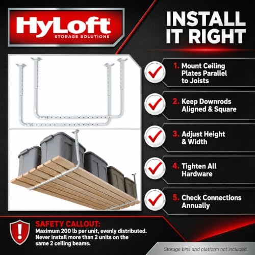 HyLoft 33 in. x 34 in. Adjustable Garage Ceiling Mount Storage Rack Kit, Gara...