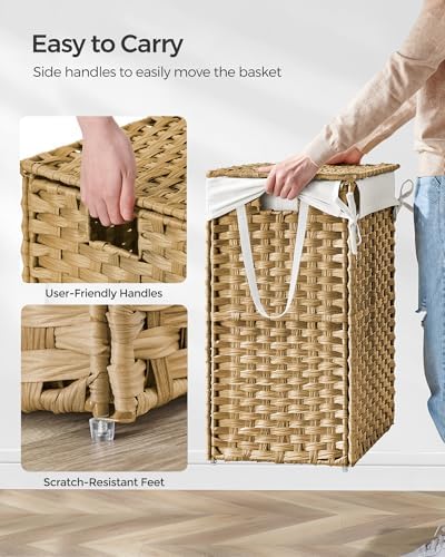 SONGMICS Laundry Hamper with Lid, 23.8 Gal (90 L) Synthetic Rattan,Foldable