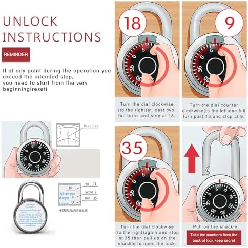 3-Digit Combination Padlocks, Metal Body & Black Dial, Pack of 12