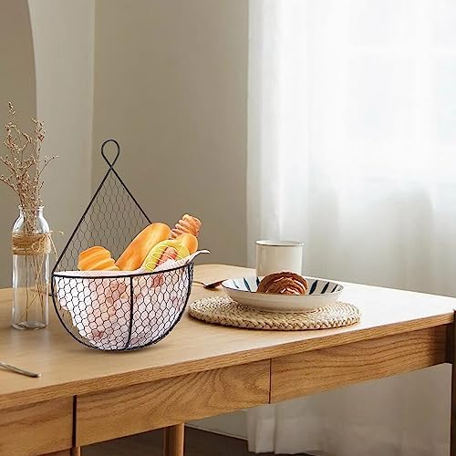 BSTKEY Set of 2 Hanging Black Metal Fruit Vegetable Baskets
