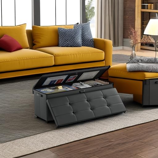 DocSafe Storage Ottoman Bench,Fireproof＆Waterproof Folding Bench with Lock(15...