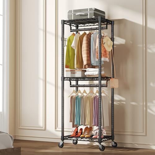 OLIXIS Rolling Clothes Rack, Heavy Duty Garment Rack, 23 IN, Metal Black