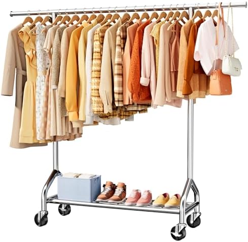 Sakugi Extendable 49.8-74.8" W Stainless Steel Clothes Rack, Silver