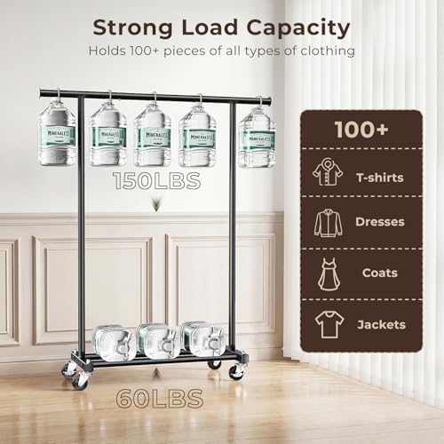 Clothing Rack for Hanging Clothes, 45" Wide Rolling Clothes Rack, Metal ...