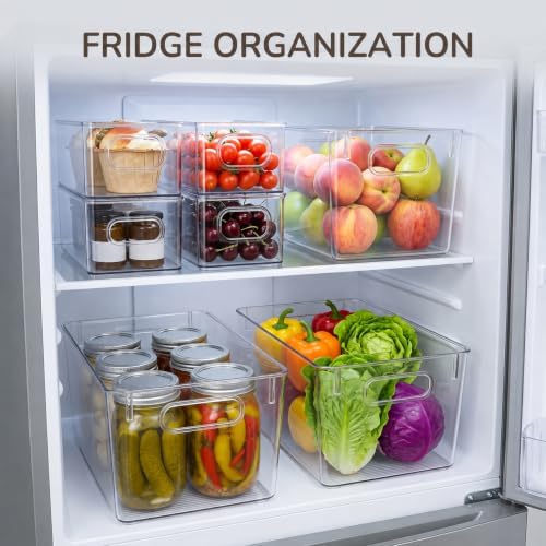 Hudgan 4 Clear Pantry Organizer Bins for Kitchen Cabinet, Refrigerator