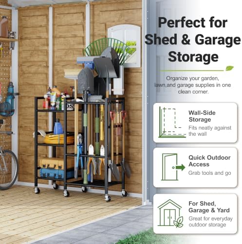 keomaisyto Garden Tool Organizer with 6 Industrial Wheels & Large Hooks