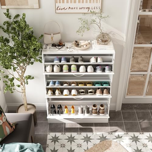 AGOTENI Shoe Cabinet with 3 Flip Drawers, Shoe Storage Organizer with 2-Tier ...