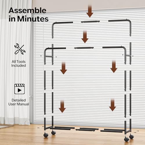 Simple Trending Clothing Clothes Rack, Double Rod Garment Rack, Black