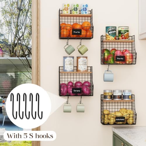 4 Pack Fruit Basket for Kitchen with Lid, Counter&Wall Mounted Hanging Fr...
