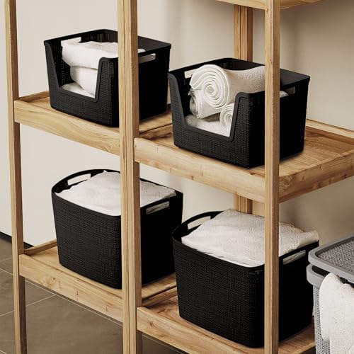 Curver Set of 4 Large 18L Easy Access Jute Decorative Plastic Organization an...