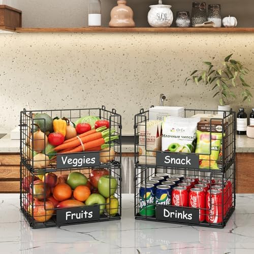 JKsmart 4 Pack XL Stackable Wire Baskets, Pantry Organizers and Storage
