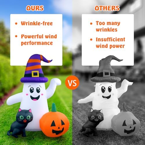 5 FT Halloween Inflatables, Cute Ghost with Pumpkin Black Cat Blow Up