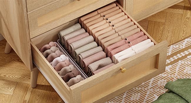 TEENFON Dresser for Bedroom, 47.2''Wide 7 Drawer Rattan Dresser, Wood...