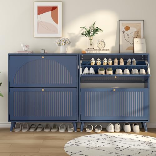 Fsbecl Shoe Storage Cabinet for Entryway with 2 Flip Drawers, Navy Blue