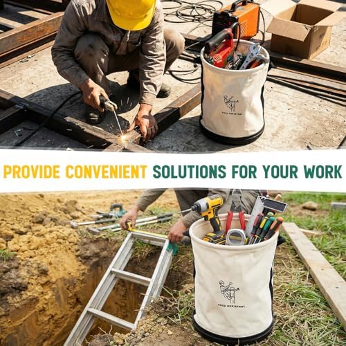 2 Pack 15" x 12" Linemen Canvas Tool Bucket Bag, White