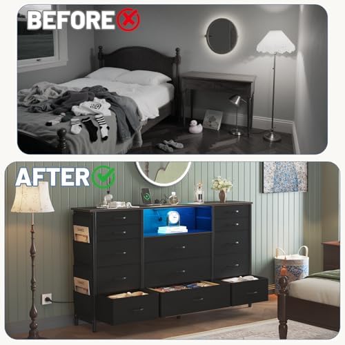 HCHQHS Dresser for Bedroom with 13 Drawers, 47 Inch Fabric Dresser