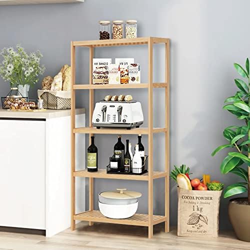 5-Tier Bamboo Freestanding Multi-use Shelf Unit Bookshelf Bookcase