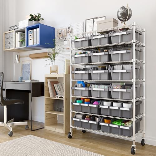 7-Tier NSF 16-Bin Steel Wire Shelving Rack, 36"W x 14"D x 56"H...